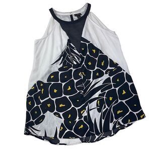 Worthington Shirt High Neck Sleeveless Women's Halter Pineapple Print Black Smal